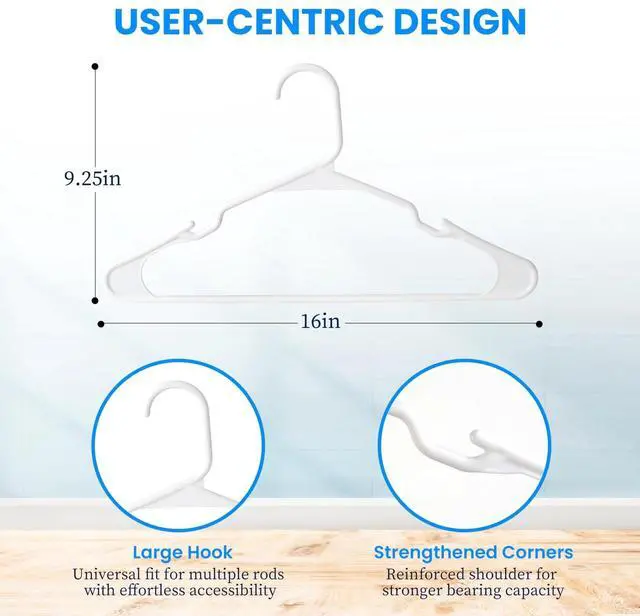 Alt view image 4 of 7 - 50 Pack Plastic Hangers Lightweight Space-Saving for Shirts Dresses Coats White