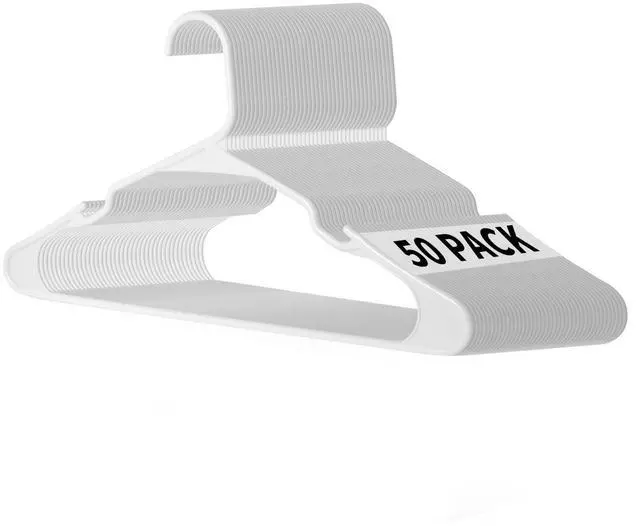 Main image of 50 Pack Plastic Hangers Lightweight Space-Saving for Shirts Dresses Coats White