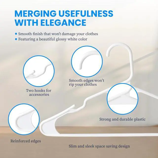 Alt view image 3 of 7 - 50 Pack Plastic Hangers Lightweight Space-Saving for Shirts Dresses Coats White