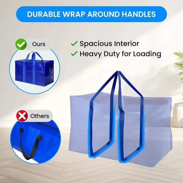 Alt view image 4 of 7 - 4 Pack Extra Large Moving Bags with Lids Reinforced Handles and Zippers Blue