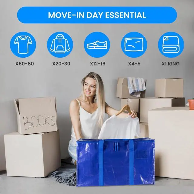 Alt view image 5 of 7 - 4 Pack Extra Large Moving Bags with Lids Reinforced Handles and Zippers Blue