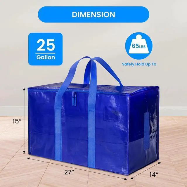 Alt view image 2 of 7 - 4 Pack Extra Large Moving Bags with Lids Reinforced Handles and Zippers Blue