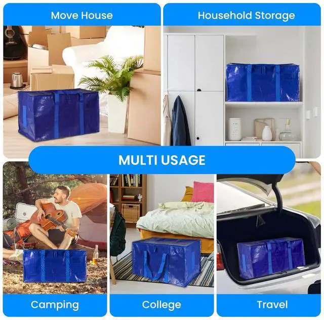 Alt view image 3 of 7 - 4 Pack Extra Large Moving Bags with Lids Reinforced Handles and Zippers Blue