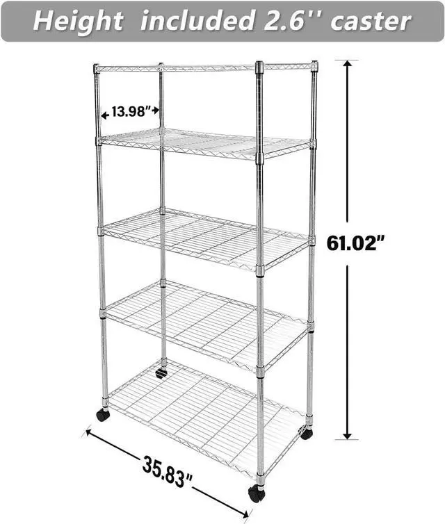 Alt view image 4 of 6 - 5-Tier Storage Shelving Unit 1250 Lbs Loading Capacity Heavy Duty Chrome 1 Pack