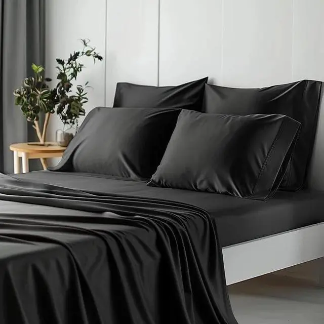 Main image of Queen Bed Sheet Set Cooling Breathable & Super Soft 4 Piece Bedding Sheets Black