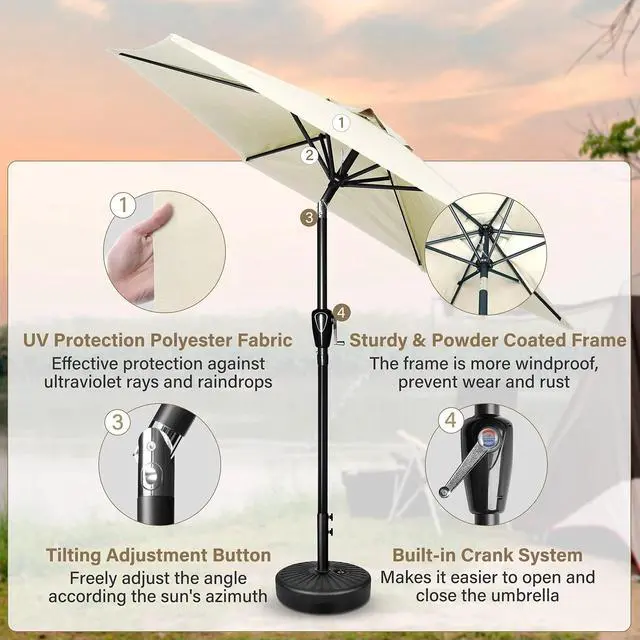 Alt view image 4 of 6 - 9ft Patio Umbrella Outdoor Market Umbrella with Push Button Tilt/Crank Beige