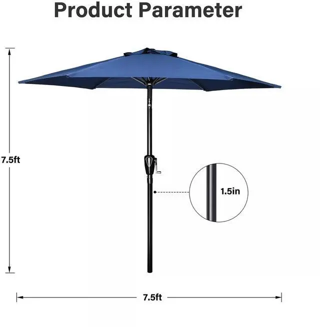 Alt view image 4 of 7 - 2 Pack 7.5ft Umbrella Outdoor with Push Button Tilt/Crank for Garden Pool Blue