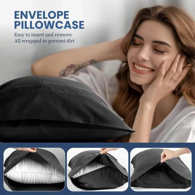 Alt view image 3 of 7 - Deep Pocket Queen Size 4 Piece Sheet Set Super Soft Cooling Bedding Sheets Black