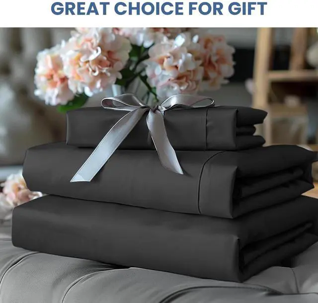 Alt view image 7 of 7 - Deep Pocket Queen Size 4 Piece Sheet Set Super Soft Cooling Bedding Sheets Black