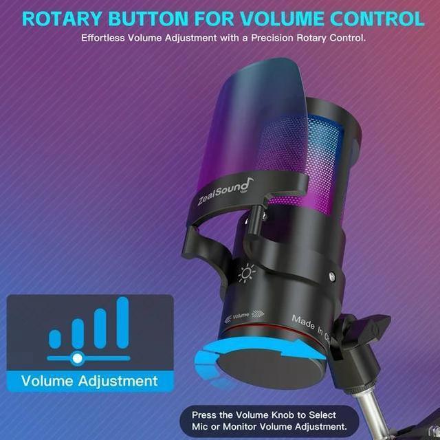 Alt view image 4 of 7 - ZealSound Gaming USB Microphone,Noise Cancellation Condenser mic with Touch Mute,Gain,Monitoring,Boom Arm for Streaming,Podcast,Twitch,YouTube,Discord,iPhone,iPad,PC,Computer,PS4,PS5,Mac,GamerWave