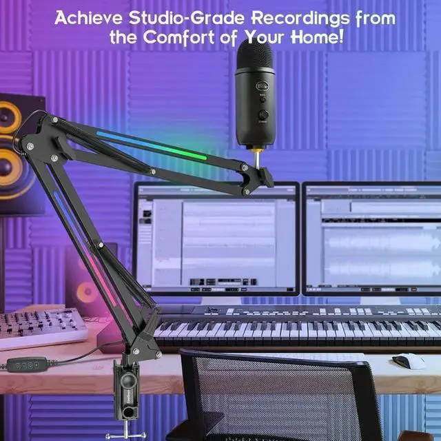 Alt view image 4 of 7 - ZealSound RGB Boom Microphone Stand, Adjustable Suspension Boom Arm, Compatible with Blue Yeti, Snowball, QuadCast for Gaming, Streaming, Podcasting, Includes 3/8" to 5/8" Adapter