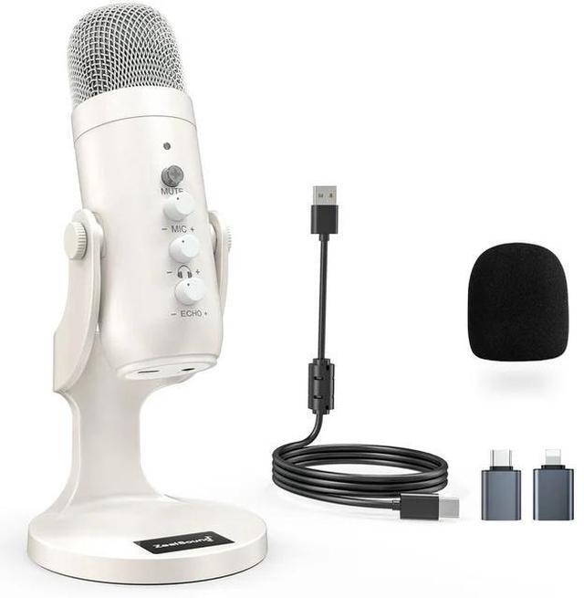 Alt view image 7 of 7 - ZealSound USB Microphone,Quick Mute Noise Cancel for Phone Computer PC PS5,Gaming Microphone for Streaming Vocal Recording ASMR Podcast Video K66 White