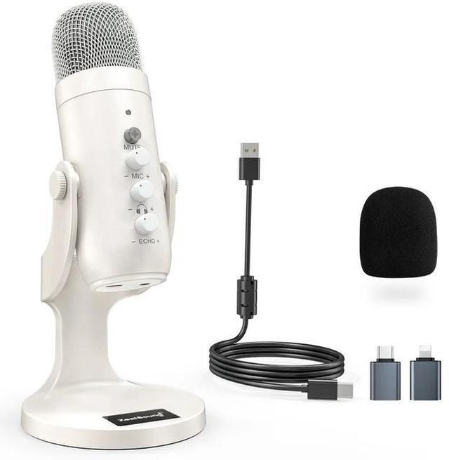 Main image of ZealSound USB Microphone,Quick Mute Noise Cancel for Phone Computer PC PS5,Gaming Microphone for Streaming Vocal Recording ASMR Podcast Video K66 White