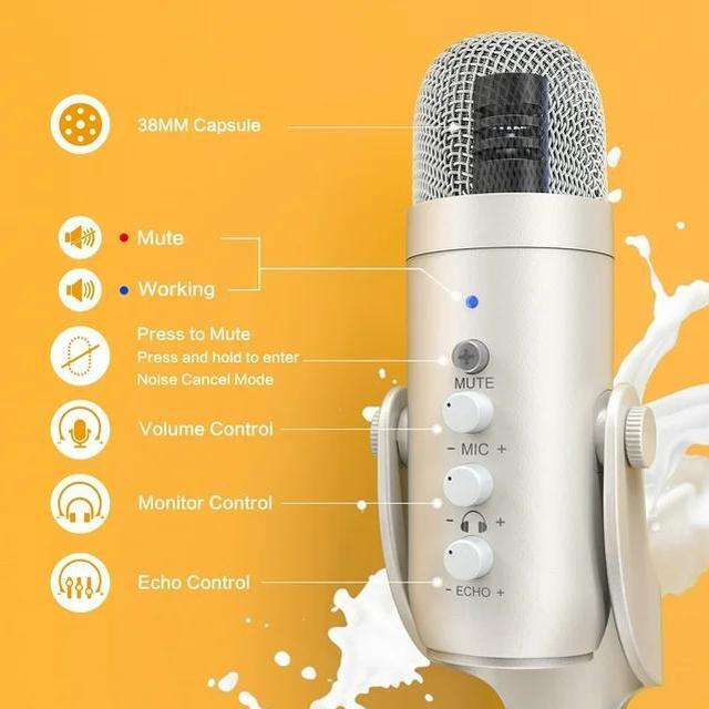 Alt view image 2 of 7 - ZealSound USB Microphone,Quick Mute Noise Cancel for Phone Computer PC PS5,Gaming Microphone for Streaming Vocal Recording ASMR Podcast Video K66 White