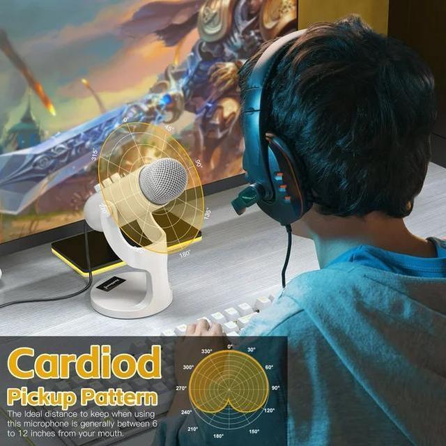 Alt view image 4 of 7 - ZealSound USB Microphone,Quick Mute Noise Cancel for Phone Computer PC PS5,Gaming Microphone for Streaming Vocal Recording ASMR Podcast Video K66 White