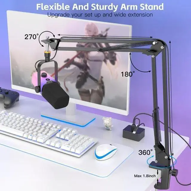 Alt view image 7 of 7 - ZealSound USB Gaming Microphone,PC Microphone for phone tablet with RGB for Streaming Podcast Vocal Recording ASMR, Computer Mic with Noise Cancellation,Mute Button,Gain Knob,Desktop Arm Boom Stand