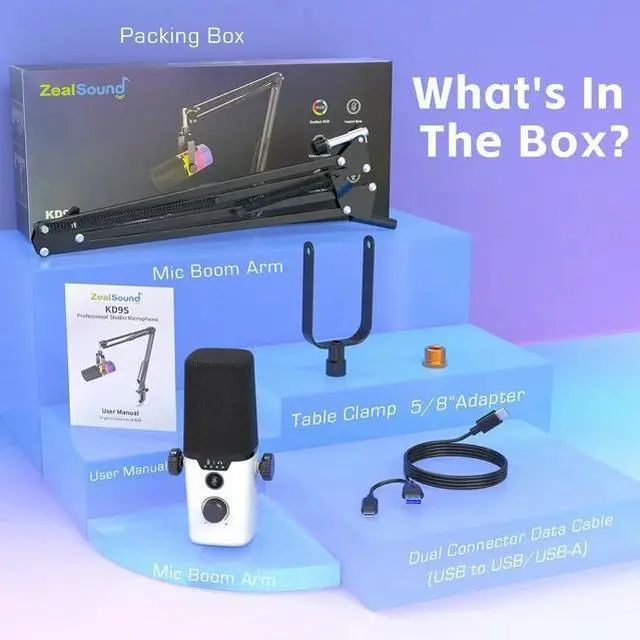 Alt view image 3 of 7 - ZealSound USB Gaming Microphone,PC Microphone for phone tablet with RGB for Streaming Podcast Vocal Recording ASMR, Computer Mic with Noise Cancellation,Mute Button,Gain Knob,Desktop Arm Boom Stand