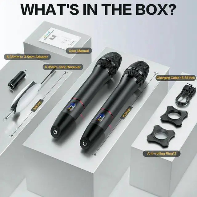 Alt view image 7 of 7 - ZealSound UHF Wireless Microphone System-Metal Rechargeable Cordless Dynamic Mic,2 Handheld Mics with Auto Frequency Scan,LCD Display,200ft Range Professional for Karaoke,Church,Stage,Live