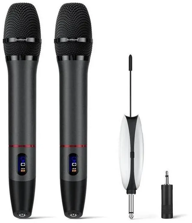 Main image of ZealSound UHF Wireless Microphone System-Metal Rechargeable Cordless Dynamic Mic,2 Handheld Mics with Auto Frequency Scan,LCD Display,200ft Range Professional for Karaoke,Church,Stage,Live