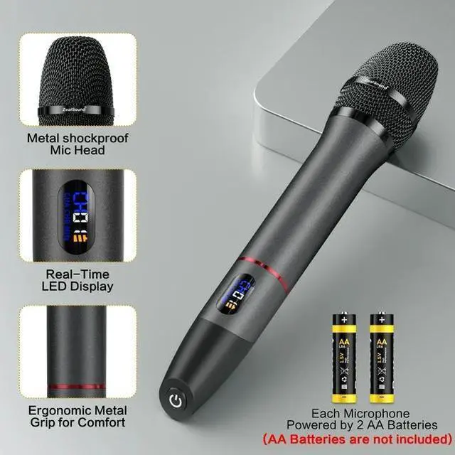 Alt view image 6 of 7 - ZealSound UHF Wireless Microphone System-Metal Rechargeable Cordless Dynamic Mic,2 Handheld Mics with Auto Frequency Scan,LCD Display,200ft Range Professional for Karaoke,Church,Stage,Live