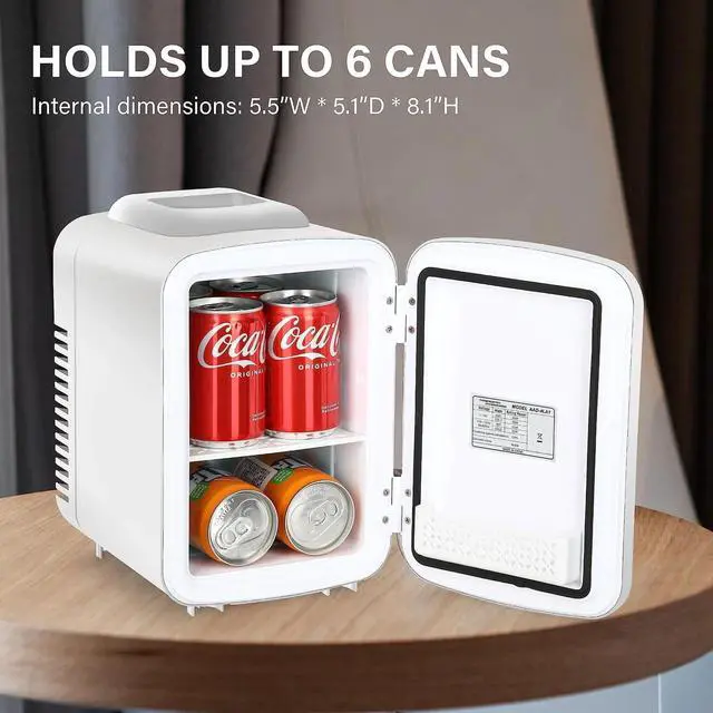 Alt view image 6 of 7 - Mini Fridge 4L/6 Can Cooler & Warmer Refrigerator Freon-Free Portable White
