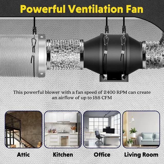 Alt view image 4 of 7 - 4 Inch Exhaust Inline Duct Fan with Variable Speed Controller for Grow Tent
