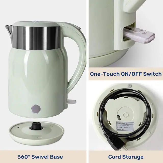 Alt view image 4 of 7 - Electric Kettle 1.8 Liter 1100W Auto Shut-Off and Boil Dry Protection Mint Green