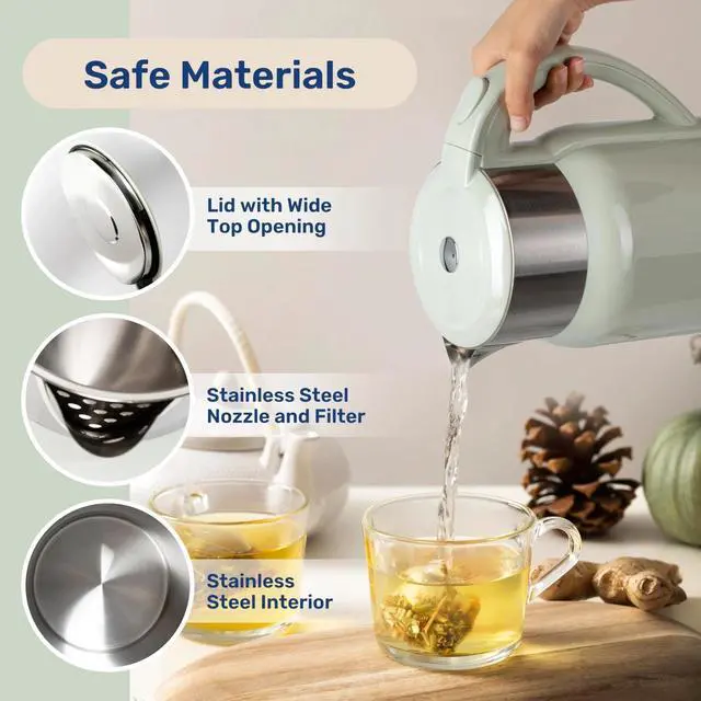Alt view image 6 of 7 - Electric Kettle 1.8 Liter 1100W Auto Shut-Off and Boil Dry Protection Mint Green