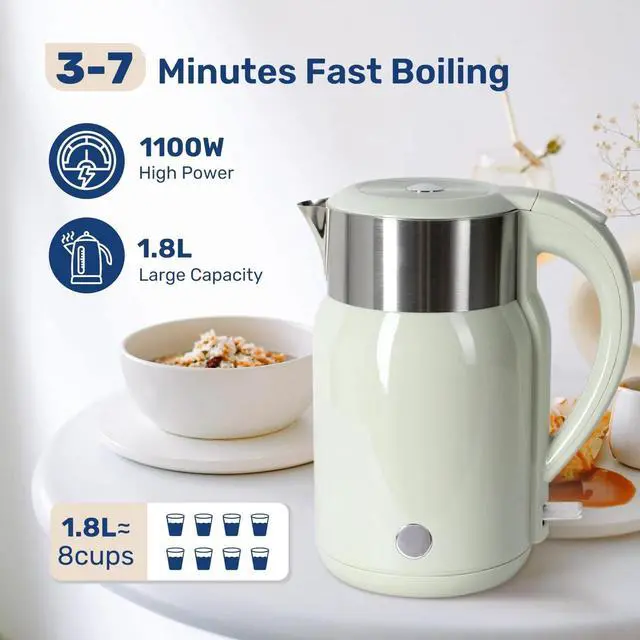 Alt view image 2 of 7 - Electric Kettle 1.8 Liter 1100W Auto Shut-Off and Boil Dry Protection Mint Green
