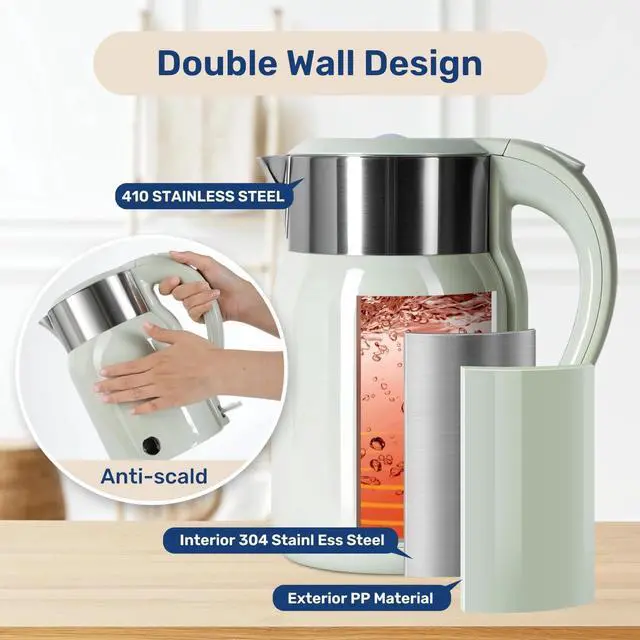 Alt view image 5 of 7 - Electric Kettle 1.8 Liter 1100W Auto Shut-Off and Boil Dry Protection Mint Green