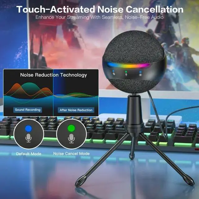 Alt view image 3 of 7 - ZealSound USB Microphone for iPhone/PC, RGB Mic with Touch Mute, Noise Cancel, Real-Time Monitor for Podcast, ASMR, YouTube, Zoom