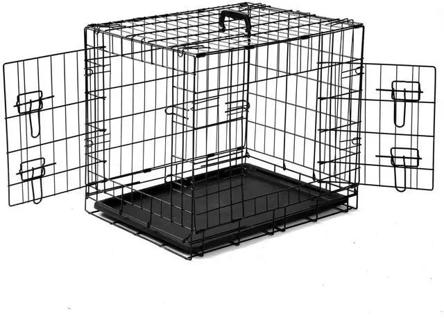 Alt view image 5 of 7 - 24-Inch Foldable Metal Wire Dog Crate Double Door with Removable Leak-Proof Pan