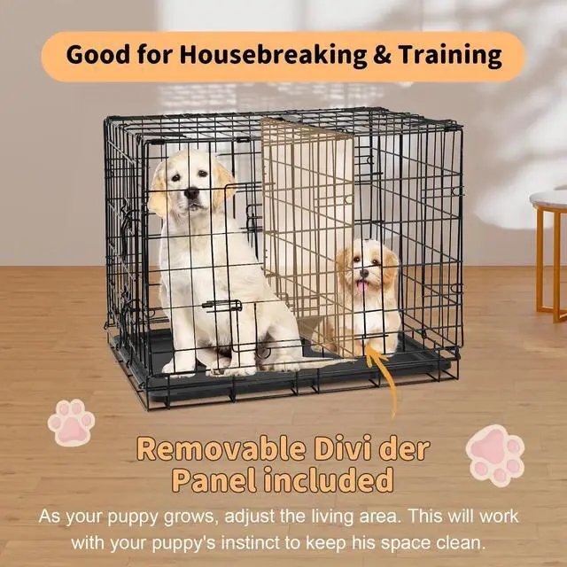 Alt view image 7 of 7 - 24-Inch Foldable Metal Wire Dog Crate Double Door with Removable Leak-Proof Pan