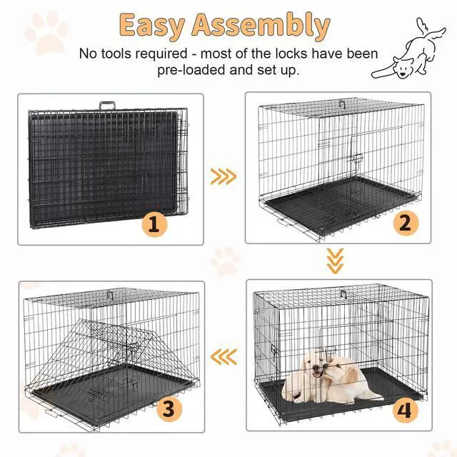 Alt view image 4 of 7 - 24-Inch Foldable Metal Wire Dog Crate Double Door with Removable Leak-Proof Pan