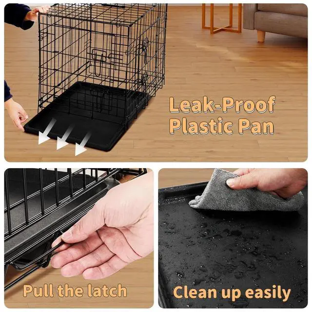 Alt view image 6 of 7 - 24-Inch Foldable Metal Wire Dog Crate Double Door with Removable Leak-Proof Pan