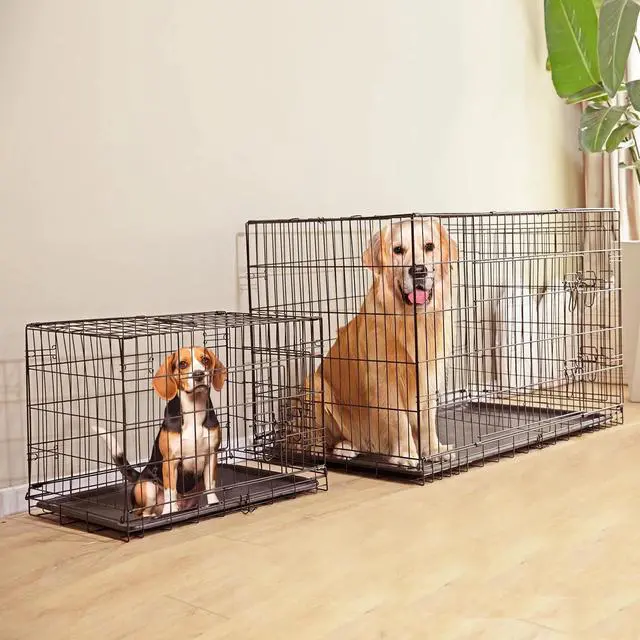 Alt view image 2 of 7 - 24-Inch Foldable Metal Wire Dog Crate Double Door with Removable Leak-Proof Pan