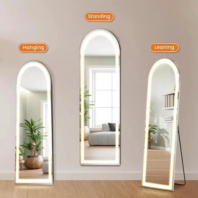 Alt view image 3 of 7 - 60"x16" Full Length Mirror with LED Light for Bedroom Dressing Cloakroom Arched