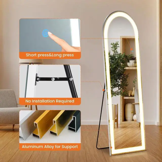 Alt view image 6 of 7 - 60"x16" Full Length Mirror with LED Light for Bedroom Dressing Cloakroom Arched