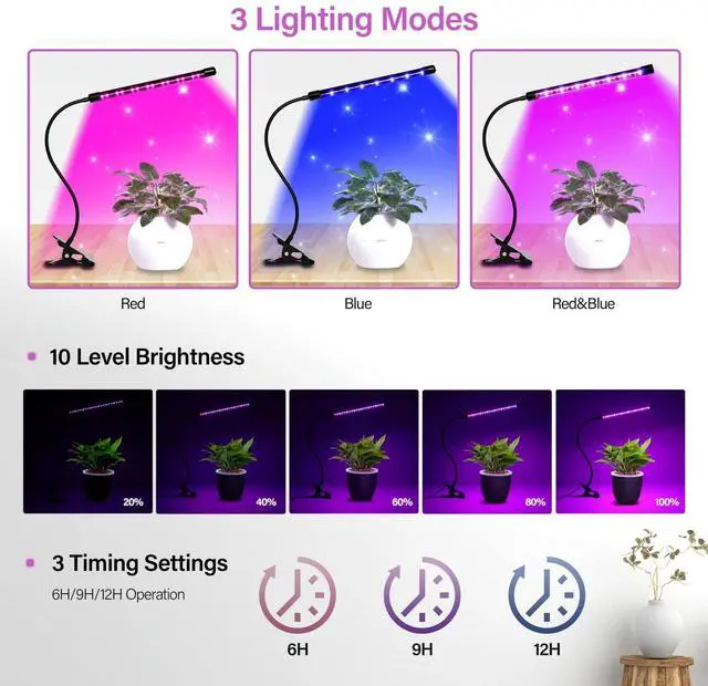 Alt view image 4 of 7 - LED Grow Light with Full Spectrum for Indoor 3 Light Modes&10 Dimmable Levels