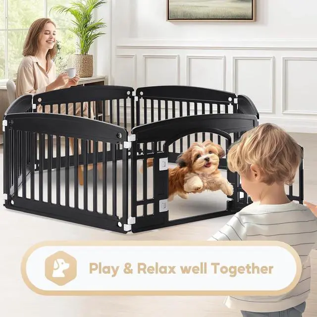 Alt view image 3 of 7 - 6 Panel Dog Playpen Indoor Fence with Door, Small Medium Pet, Puppy Cage,24
