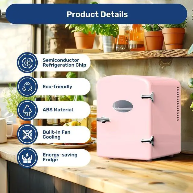 Alt view image 6 of 7 - 6L Portable Mini Fridge with Observation Window Warmer and Cooler 9 Cans Pink