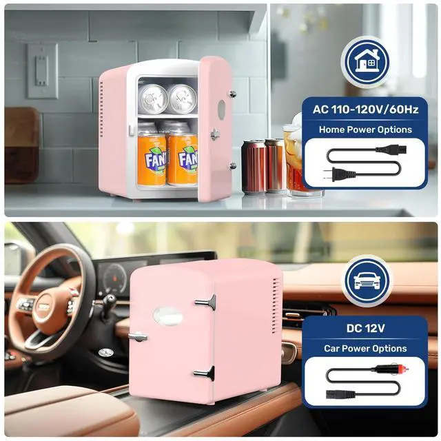 Alt view image 2 of 7 - 6L Portable Mini Fridge with Observation Window Warmer and Cooler 9 Cans Pink