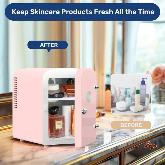 Alt view image 4 of 7 - 6L Portable Mini Fridge with Observation Window Warmer and Cooler 9 Cans Pink