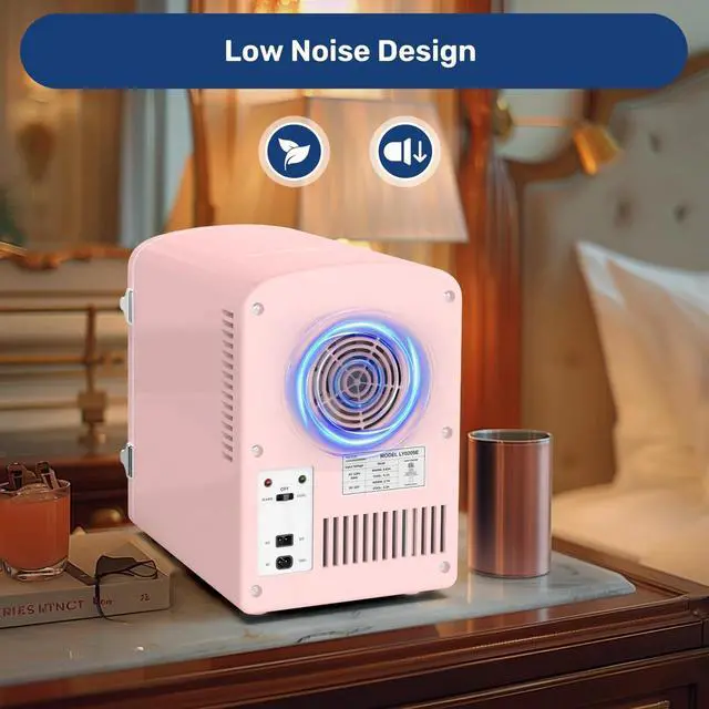 Alt view image 5 of 7 - 6L Portable Mini Fridge with Observation Window Warmer and Cooler 9 Cans Pink