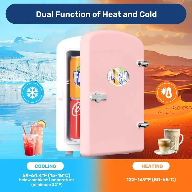 Alt view image 7 of 7 - 6L Portable Mini Fridge with Observation Window Warmer and Cooler 9 Cans Pink
