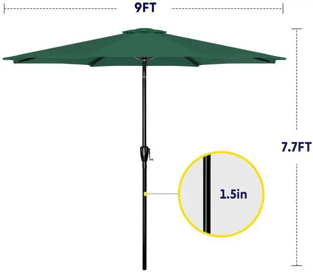 Alt view image 2 of 7 - 9ft Patio Umbrella Outdoor Table Market Yard Umbrella with 8 Sturdy Ribs Green