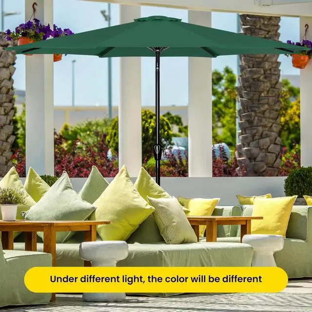 Alt view image 4 of 7 - 9ft Patio Umbrella Outdoor Table Market Yard Umbrella with 8 Sturdy Ribs Green