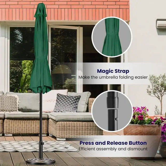 Alt view image 5 of 7 - 9ft Patio Umbrella Outdoor Table Market Yard Umbrella with 8 Sturdy Ribs Green