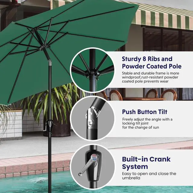 Alt view image 6 of 7 - 9ft Patio Umbrella Outdoor Table Market Yard Umbrella with 8 Sturdy Ribs Green