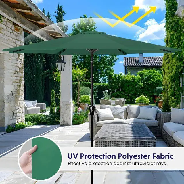 Alt view image 3 of 7 - 9ft Patio Umbrella Outdoor Table Market Yard Umbrella with 8 Sturdy Ribs Green